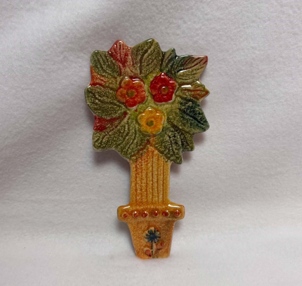 Italian Hand-Painted Ceramic Spoon Rest Hanging Wall Art Flower Pot Yellow Red